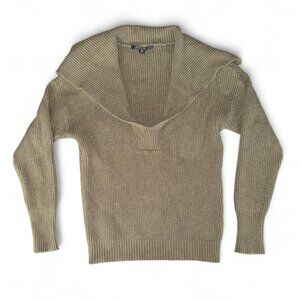 Cyrus Olive Green Cape Collared Long Sleeve Ribbed V-Neck Ribbed Knit Sweater XS
